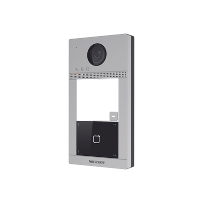 HIKVISION - Videoportero IP 2 Megapixel / Llamada y Apertura Remota desde App Hik-Connect / PoE / Exterior IP65 + Antivandalico IK08 / 1 Departamento / Apertura con Tarjeta / Soporta 2 Puertas y hasta 6 Monitores