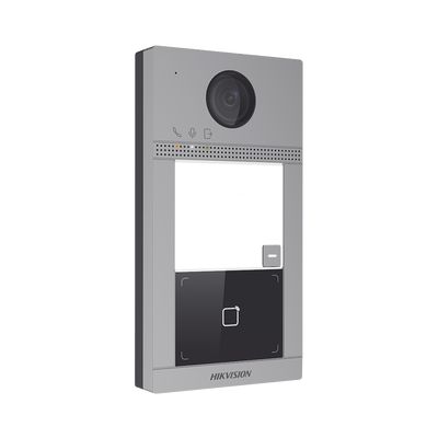 HIKVISION - Videoportero IP 2 Megapixel / Llamada y Apertura Remota desde App Hik-Connect / PoE / Exterior IP65 + Antivandalico IK08 / 1 Departamento / Apertura con Tarjeta / Soporta 2 Puertas y hasta 6 Monitores