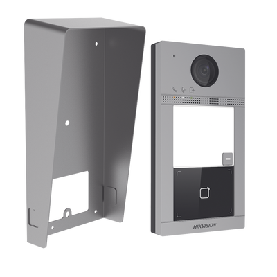 HIKVISION - Kit Videoportero + Carcasa protectora IP 2 Megapixel / Llamada y Apertura Remota desde App Hik-Connect / PoE / Exterior IP65 + Antivandalico IK08 / 1 Departamento / Apertura con Tarjeta / Soporta 2 Puertas y hasta 6 Monitores