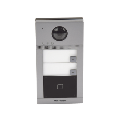 HIKVISION - Videoportero IP (IP65 + IK08) con Llamada y apertura desde APP Hik-Connect / Soporta 2 Departamentos / PoE Estandar  / Interfaz WEB para configuración / 2 puertas