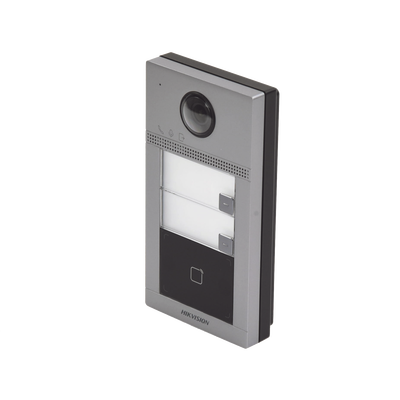 HIKVISION - Videoportero IP (IP65 + IK08) con Llamada y apertura desde APP Hik-Connect / Soporta 2 Departamentos / PoE Estandar  / Interfaz WEB para configuración / 2 puertas