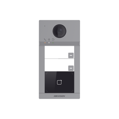 HIKVISION - Videoportero IP (IP65 + IK08) con Llamada y apertura desde APP Hik-Connect / Soporta 2 Departamentos / PoE Estandar  / Interfaz WEB para configuración / 2 puertas
