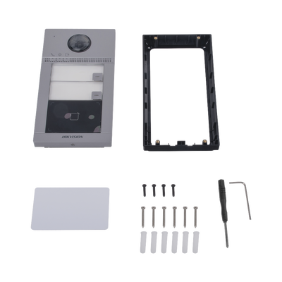 HIKVISION - Videoportero IP 2 Megapixel / Llamada y Apertura Remota desde App Hik-Connect (requiere monitor) / PoE / Exterior IP65 + Antivandalico IK08 / 2 Departamentos / Apertura con Tarjeta / Soporta 2 Puertas y hasta 6 Monitores