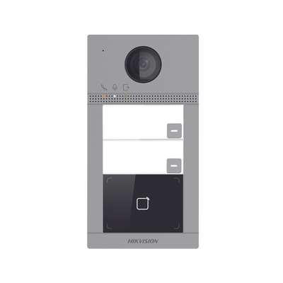 HIKVISION - Videoportero IP 2 Megapixel / Llamada y Apertura Remota desde App Hik-Connect (requiere monitor) / PoE / Exterior IP65 + Antivandalico IK08 / 2 Departamentos / Apertura con Tarjeta / Soporta 2 Puertas y hasta 6 Monitores