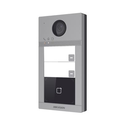 HIKVISION - Videoportero IP 2 Megapixel / Llamada y Apertura Remota desde App Hik-Connect (requiere monitor) / PoE / Exterior IP65 + Antivandalico IK08 / 2 Departamentos / Apertura con Tarjeta / Soporta 2 Puertas y hasta 6 Monitores