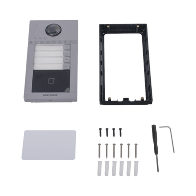 HIKVISION - Videoportero IP 2 Megapixel / Llamada y Apertura Remota desde App Hik-Connect (Requiere monitor )/ PoE / Exterior IP65 + Antivandalico IK08 / 4 Departamento / Apertura con Tarjeta / Soporta 2 Puertas y hasta 6 Monitores