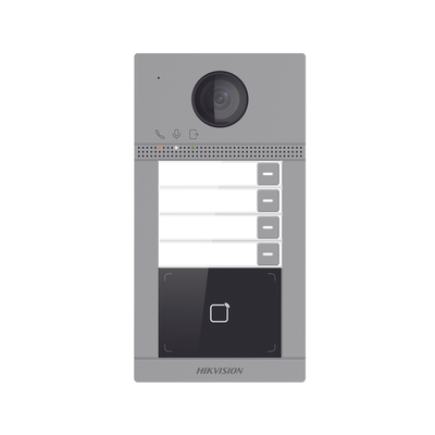 HIKVISION - Videoportero IP 2 Megapixel / Llamada y Apertura Remota desde App Hik-Connect (Requiere monitor )/ PoE / Exterior IP65 + Antivandalico IK08 / 4 Departamento / Apertura con Tarjeta / Soporta 2 Puertas y hasta 6 Monitores