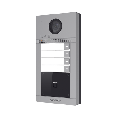 HIKVISION - Videoportero IP 2 Megapixel / Llamada y Apertura Remota desde App Hik-Connect (Requiere monitor )/ PoE / Exterior IP65 + Antivandalico IK08 / 4 Departamento / Apertura con Tarjeta / Soporta 2 Puertas y hasta 6 Monitores