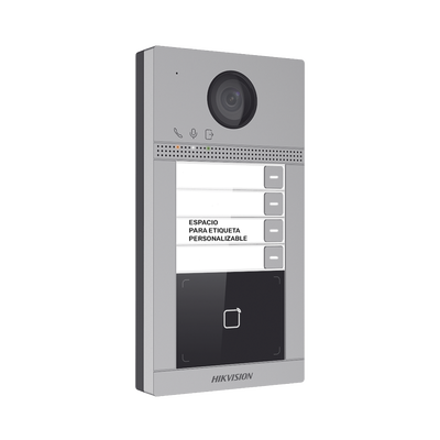 HIKVISION - Videoportero IP 2 Megapixel / Llamada y Apertura Remota desde App Hik-Connect (Requiere monitor )/ PoE / Exterior IP65 + Antivandalico IK08 / 4 Departamento / Apertura con Tarjeta / Soporta 2 Puertas y hasta 6 Monitores