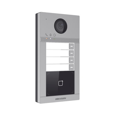 HIKVISION - Videoportero IP 2 Megapixel / Llamada y Apertura Remota desde App Hik-Connect (Requiere monitor )/ PoE / Exterior IP65 + Antivandalico IK08 / 4 Departamento / Apertura con Tarjeta / Soporta 2 Puertas y hasta 6 Monitores