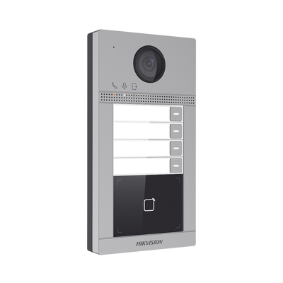 HIKVISION - Videoportero IP 2 Megapixel / Llamada y Apertura Remota desde App Hik-Connect (Requiere monitor )/ PoE / Exterior IP65 + Antivandalico IK08 / 4 Departamento / Apertura con Tarjeta / Soporta 2 Puertas y hasta 6 Monitores