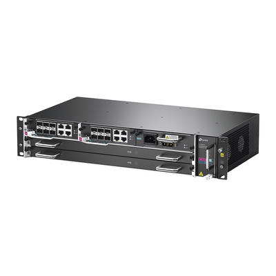 TP-LINK - DeltaStream - OLT Módular GPON / Conexión de hasta 4,096 ONUs / 2 Tarjetas Main / Puertos Gigabit RJ45 Uplink / 4 Puertos SFP+ Uplink / Fuente Redundante AC- DC (incluida) / Administración desde la nube (DPMS)