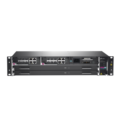 TP-LINK - DeltaStream - OLT Módular GPON / Conexión de hasta 4,096 ONUs / 2 Tarjetas Main / Puertos Gigabit RJ45 Uplink / 4 Puertos SFP+ Uplink / Fuente Redundante AC- DC (incluida) / Administración desde la nube (DPMS)