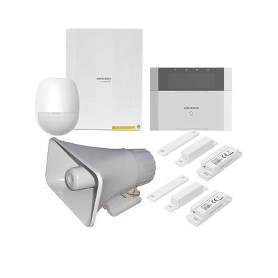 HIKVISION - KIT Panel de Alarma  AX HYBRID PRO / 1 Panel Híbrido / 1 Teclado LCD / 1 PIR / 2 Contactos Magnéticos / 1 Sirena de 30 Watts