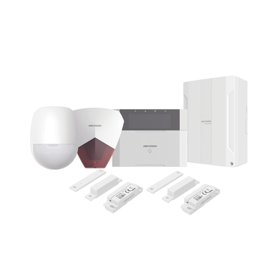 HIKVISION - KIT Panel de Alarma HYBRID PRO / 1 Panel Híbrido / 1 Teclado LCD / 1 PIR / 2 Contactos Magnéticos / 1 Sirena Roja