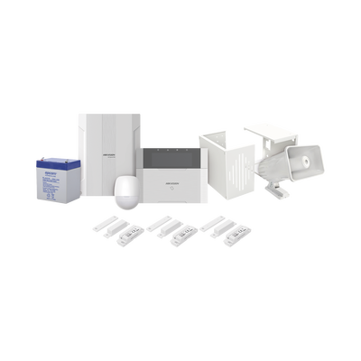 HIKVISION - KIT Panel de Alarma AX HYBRID PRO / 1 Panel Híbrido / 1 Monitor LCD / 2 PIR / 3 Contactos Magnéticos / 1 Sirena / 1 Gabinete para Sirena / 1 Batería 12 vcc 4.5 Amp