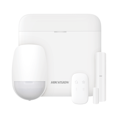 HIKVISION - (AX PRO) KIT de Alarma AX PRO con GSM (3G/4G) / Incluye: 1 Hub con bateria de respaldo / 1 Sensor PIR / 1 Contacto Magnético / 1 Control Remoto / Wi-Fi / Compatible con Hik-Connect P2P
