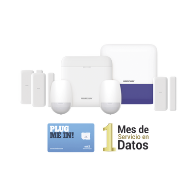 HIKVISION - (AX PRO) KIT de Alarma AX PRO con GSM (3G/4G) / Incluye: 1 Hub / 2 Sensores PIR / 3 Contactos Magnéticos mini / 1 Control Remoto / 1 Sirena Inalambrica Exterior  / 1 WiFi / 1 MICROSIM30M2M con 1 mes de servicio/Compatible con Hik-Connect P2P