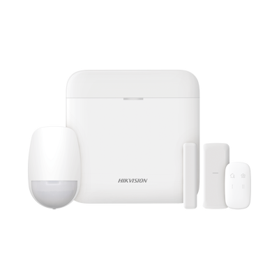 HIKVISION - (AX PRO) KIT de Alarma AX PRO / Incluye: 1 Hub con bateria de respaldo / 1 Sensor PIR / 1 Contacto Magnético slim / 1 Control Remoto / WiFi / Compatible con Hik-Connect P2P