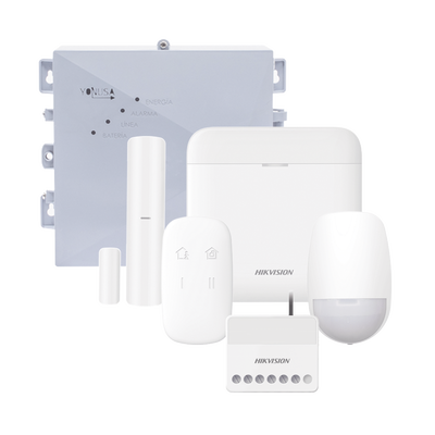 HIKVISION - (AX PRO + YONUSA) KIT de Alarma AX PRO / Incluye: 1 Hub con bateria de respaldo / 1 Energizador 2500Mts Lineales / 1 Relevador 0 a 36 Vcc (Max. 5 A) con Entrada de Alarma 27/7 / 1 Keyfob / 1 PIR Interior / 1 Magnético