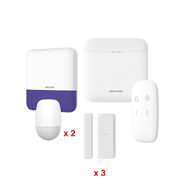 HIKVISION - (AX PRO) KIT de Alarma AX PRO / Incluye: 1 Hub con batería de respaldo / 2 Sensores PIR / 3 Contactos Magnéticos mini / 1 Control Remoto / 1 Sirena Inalambrica Exterior  / WiFi / Compatible con Hik-Connect P2P