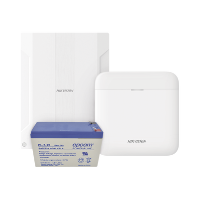 HIKVISION - (AXPRO) KIT  de alarma AX PRO conversión de zonas cableadas a inalámbricas / Incluye: 1 Hub con Batería de respaldo/ 1 Expansor de 16 zonas cableadas / 1 Batería de respaldo 12Vcc a 7 Amp/ Compatible con Hik-Connect P2P