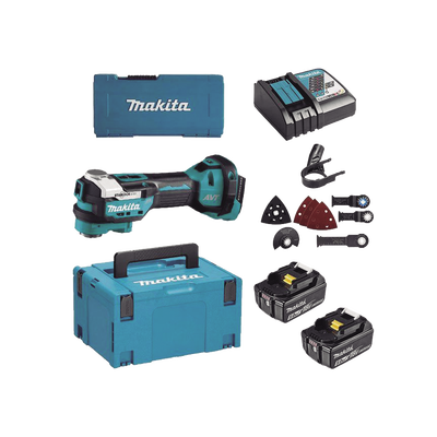 MAKITA - Multiherramienta Oscilante Inalámbrica de 18V, incluye 2 Baterías  BL1850B de 5.0 A, Cargador DC18RC, Accesorios y Estuche Makpac