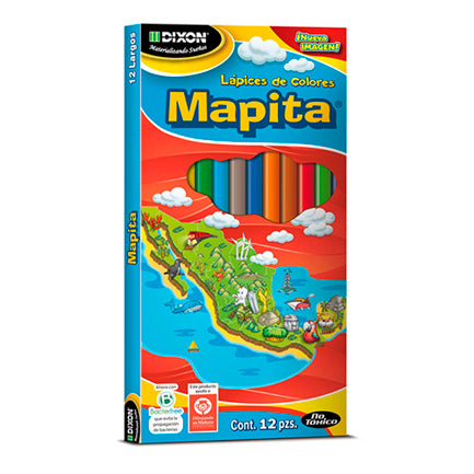 DIXON - Lapices de Colores Mapita Largo Madera c/12 piezas