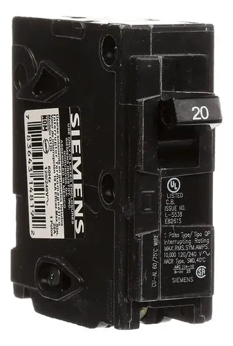 SIEMENS - Interruptor automático enchufable tipo QP 1 polos, 20 amp