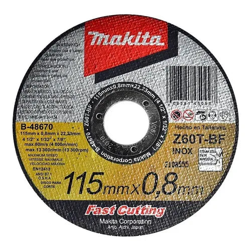 MAKITA - DISCO DE CORTE  METAL E INOXIDABLE  4 1/2 " 0.8MM ESPESOR