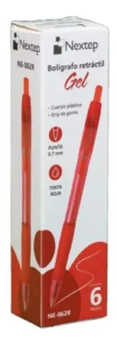 NEXTEP SOLUCIONES - Bundle Boligrafo Nextep Gel Retractil Mediano 0.7mm Rojo C/6 Cont. 4Piezas