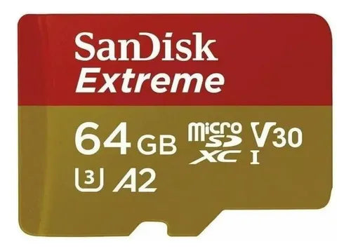 SANDISK - Memoria Micro SD Extreme SanDisk64GB SDXC UHS-I Clase 10 C/Adaptador Rojo/Dorado SDSQXAH-064G-GN6MA