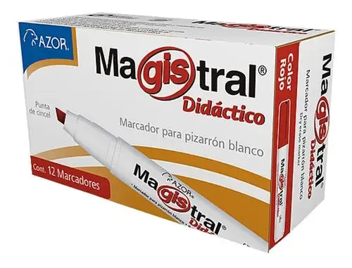 MAGISTRAL - Marcador Magistral Didáctico Pizarrón Blanco Color Rojo C/12 Pzas