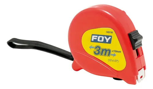Foy - Flexómetro con carcasa de plástico rojo, 3 m x 16 mm