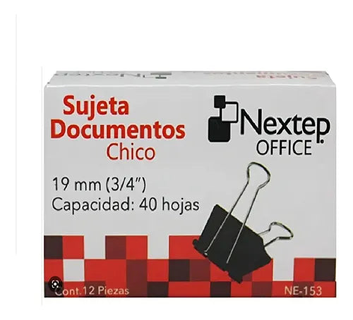 NEXTEP SOLUCIONES - Bundle Sujeta Documentos Nextep Chico 19mm (3/4") 12Pzs Cont. 10 Piezas
