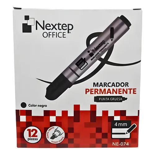 NEXTEP SOLUCIONES - Bundle Marcador Permanente Nextep Punta Gruesa Cincel 4mm Negro C/12 Cont. 2 Piezas