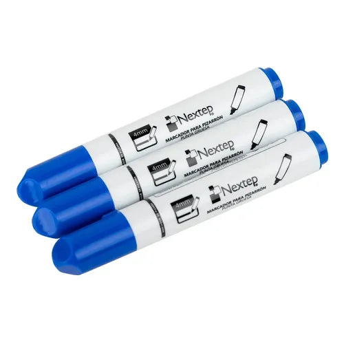 NEXTEP SOLUCIONES - Bundle Marcador Permanente Nextep Punta Gruesa Cincel 4mm Azul C/12 Cont. 2 Piezas