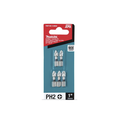 MAKITA - Broca de Inserción de 1" Phillips #2 Impact XPS®, paquete con 5 piezas.