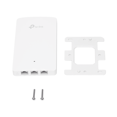 TP-LINK - Punto de acceso Omada doble banda 802.11ac, PoE 802.3af/at, MU-MIMO, MIMO 2x2 diseño placa de pared con tres puertos adicionales, soporta hasta 100 clientes.