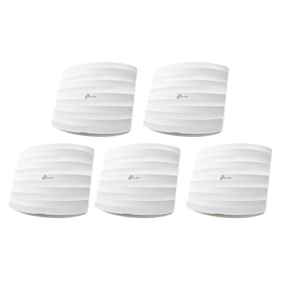 TP-LINK - Kit de 5 Puntos de Accesso Omada doble banda 802.11ac, MU-MIMO, PoE af y PoE Pasivo, soporta hasta 100 clientes, hasta 1350 Mbps.