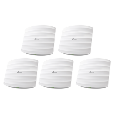 TP-LINK - Kit de 5 Puntos de Accesso Omada doble banda 802.11ac, MU-MIMO, PoE af y PoE Pasivo, soporta hasta 100 clientes, hasta 1350 Mbps.