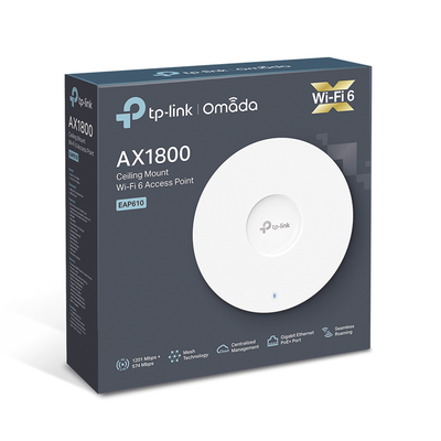 TP-LINK - Punto de Acceso Omada / Wi-Fi 6 AX1800 MU-MIMO 2x2 / Mesh Omada / Alta Densidad de Usuarios / Configuración por Controlador o Stand-Alone / Para Montaje en Techo/pared / Alimentación PoE+