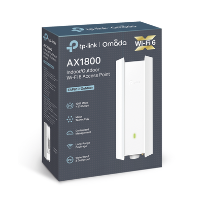 TP-LINK - Punto de Acceso Omada Exterior-Interior / Wi-Fi 6 AX1800 MU-MIMO 2x2 / Mesh Omada / Alta Densidad de Usuarios / Configuración por Controlador o Stand-Alone / Para Montaje en Mástil/ Pared / Alimentación PoE+