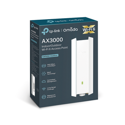 TP-LINK - Punto de Acceso Omada Exterior-Interior / Wi-Fi 6 AX3000 MU-MIMO 2x2 / Mesh Omada / Alta Densidad de Usuarios / Configuración por Controlador o Stand-Alone / Para Montaje en Mástil/ Pared / Alimentación PoE+