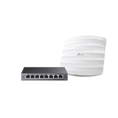 TP-LINK - Kit de access point EAP245 y switch PoE TL-SG108PE, doble banda AC, hasta 1750 Mbps, 1 puerto Gigabit