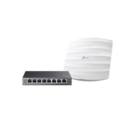 TP-LINK - Kit de access point EAP245 y switch PoE TL-SG108PE, doble banda AC, hasta 1750 Mbps, 1 puerto Gigabit