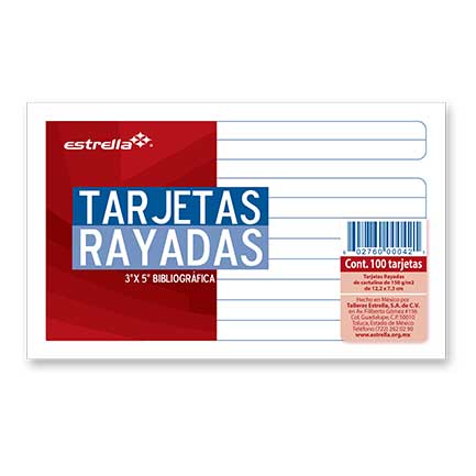 ESTRELLA - TARJETA ESTRELLA BIBLIOGRÁFICA 3X5 RAYA C/100