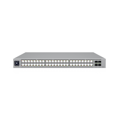 UBIQUITI - Enterprise Campus 48 PoE, Switch Empresarial Etherlighting™ PoE+++ Capa 3 de 48 Puertos (32 x 10 GbE y 16 x 2.5 GbE) y 4 Puertos SFP28 de 25 G de Alta Disponibilidad