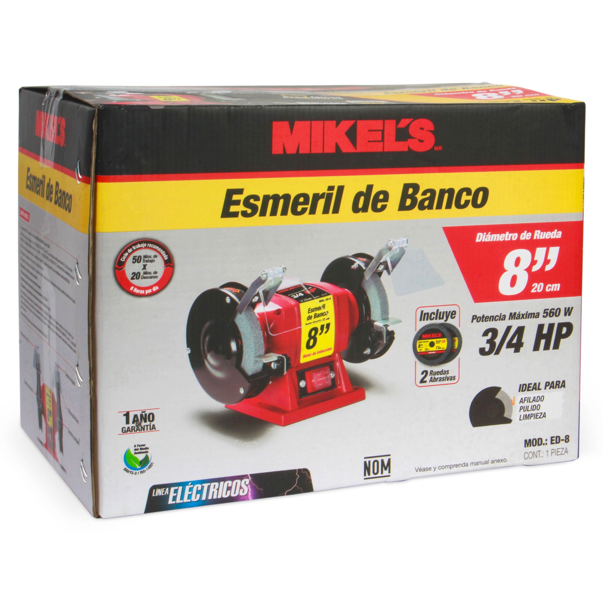 Esmeril de Banco 8” (3/4 HP, 400 W, 3.450 RPM)