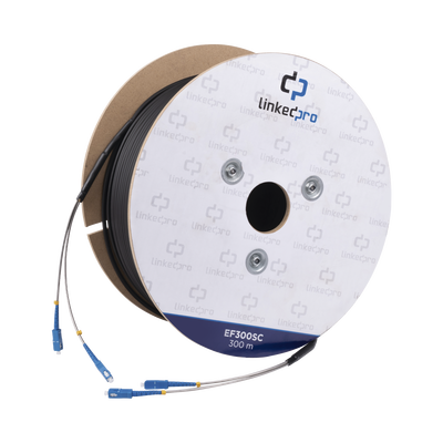 LINKEDPRO BY EPCOM - Carrete de Fibra Óptica Monomodo con Conectores SC-SC Duplex, Reforzada con Kevlar, de 300 Metros (984.25 Pies), Para Instalaciones Subterráneas por Tubería